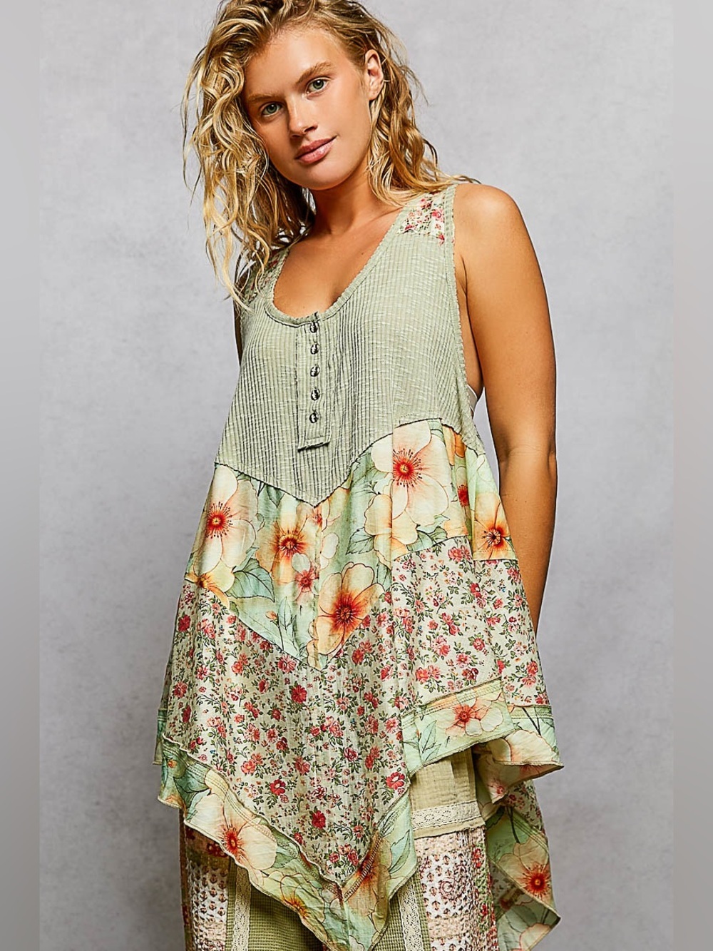 POL “ Topanga Tunic “ Boho Paisley | Sage